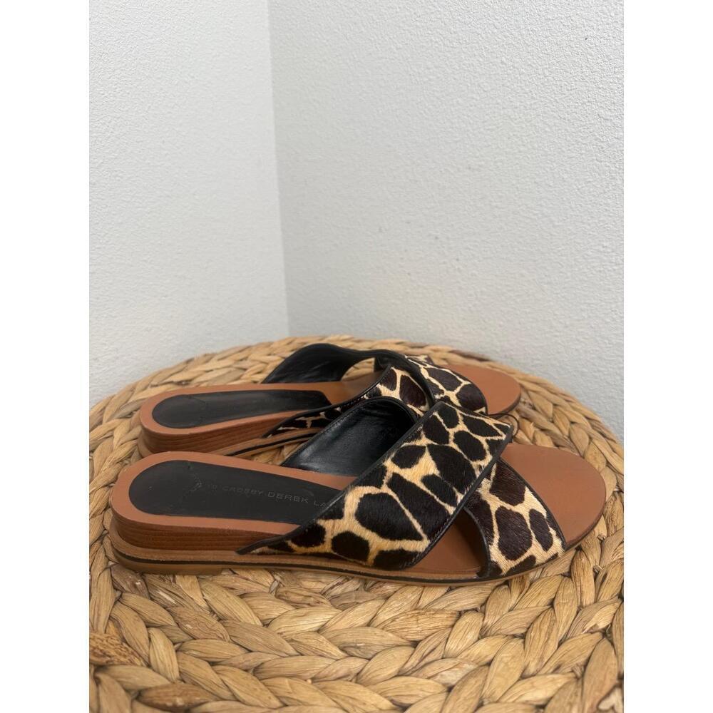 Derek Lam 10 Crosby Sandals Giraffe Print Brown Leather 8.5 Brown Toe Slide
